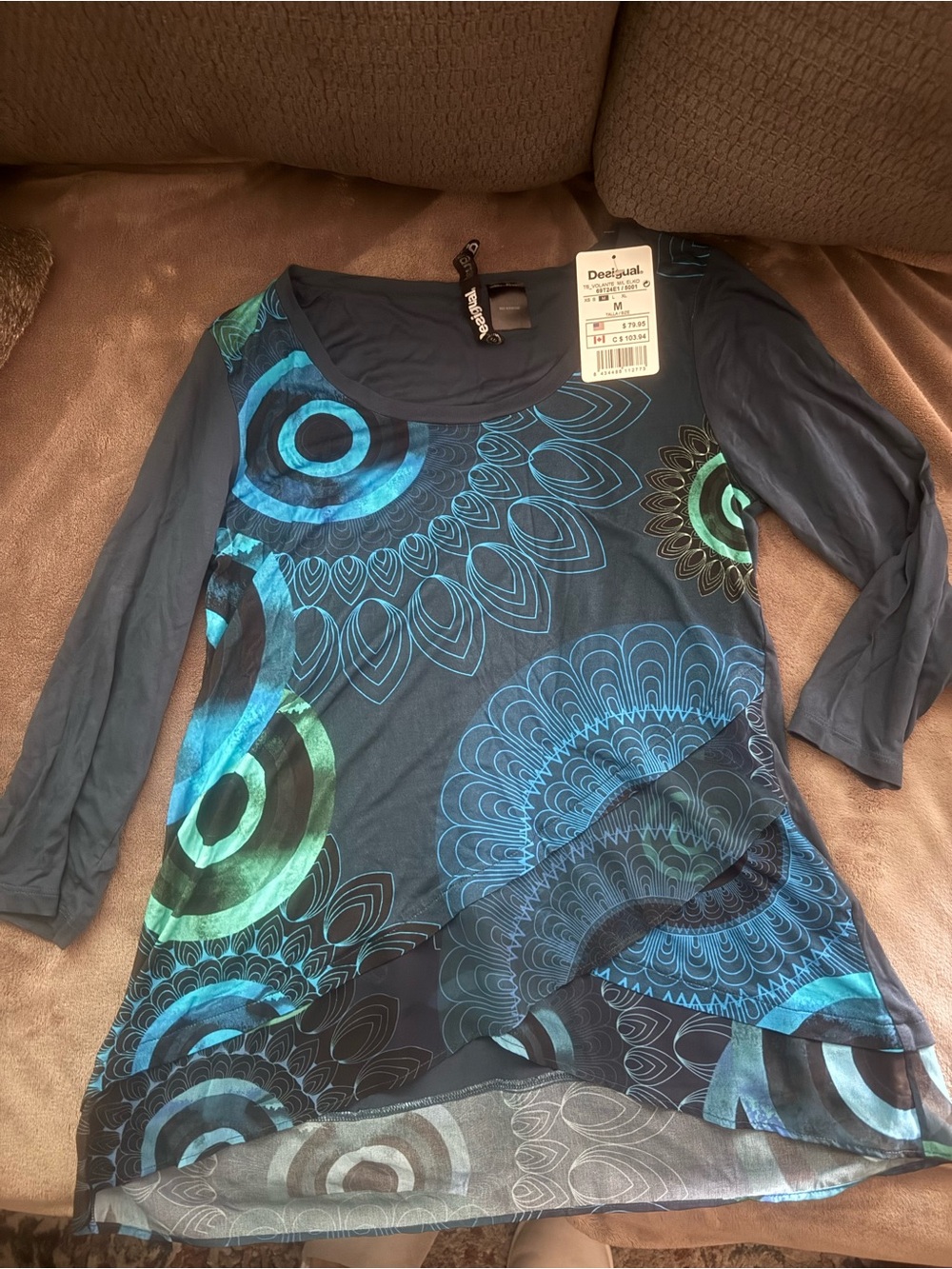 Desigual Women's Navy Blue & Teal Printed Scoop Neck Tunic